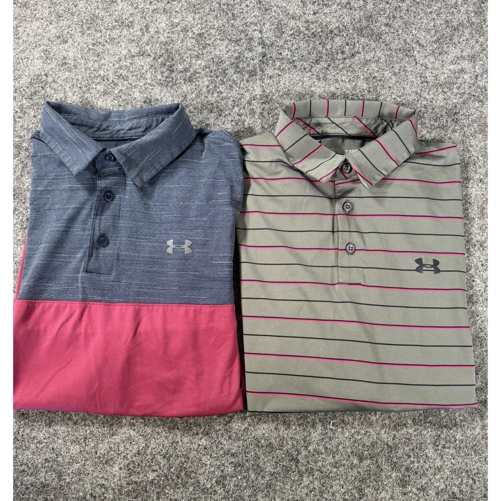 Lot of 2 Under Armour Polo Shirts Men's L XL Golf Performance